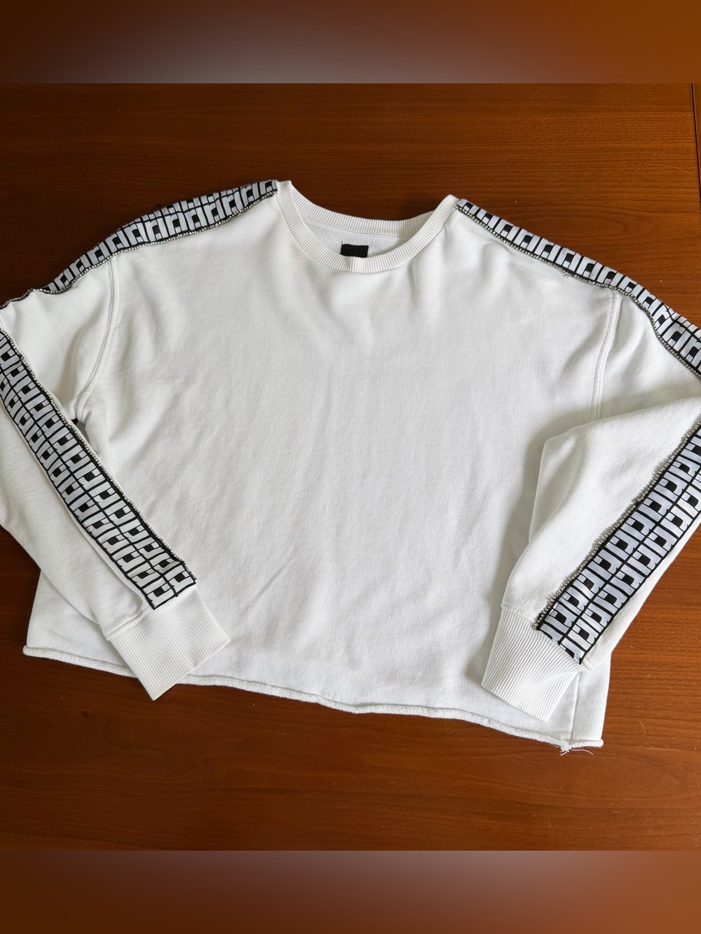 River Island White Crewneck Sweatshirt with Black Logo Tape
